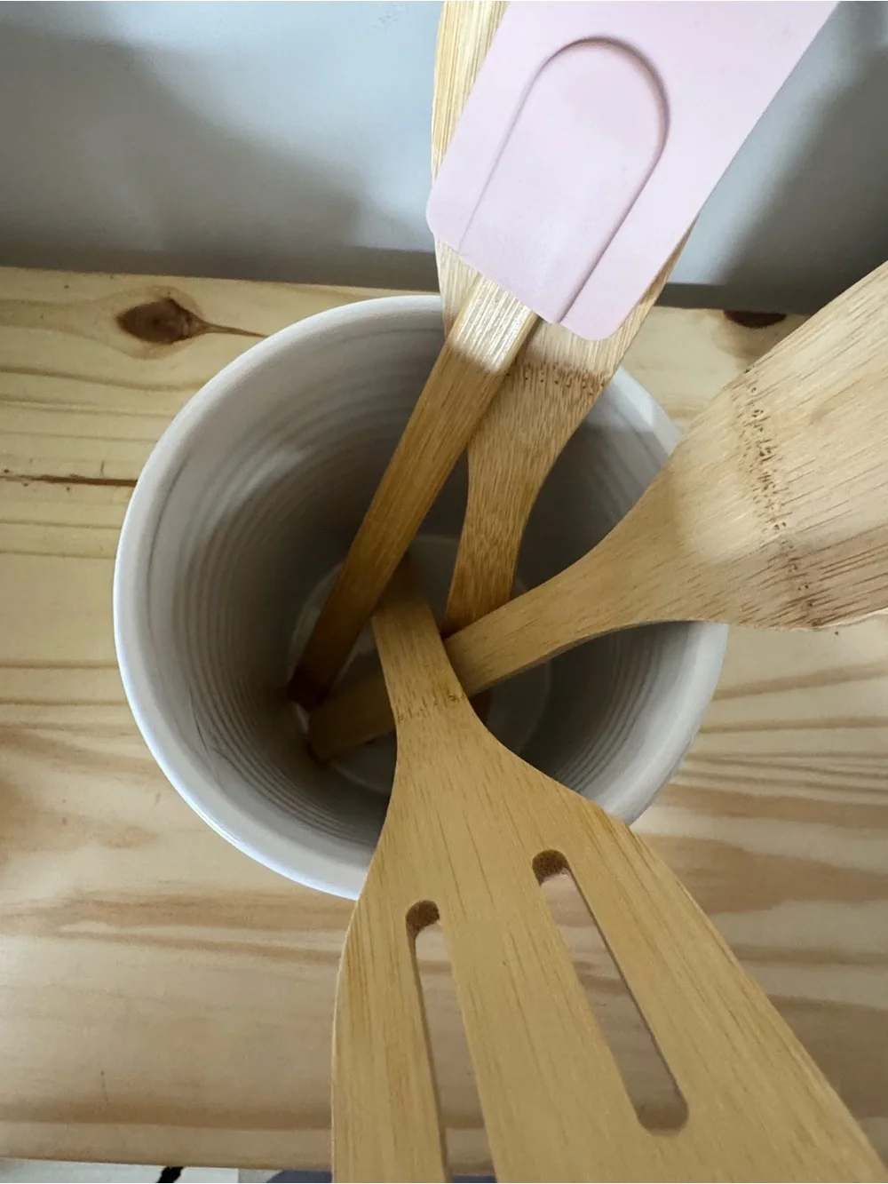 Ceramic Utensil Holder with Crystal Bow - White Handmade Bling